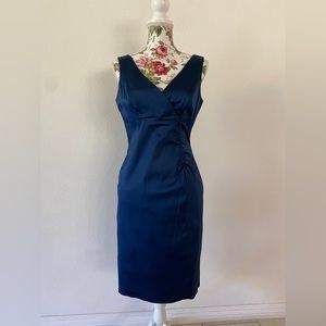 blue satin sleeveless dress
